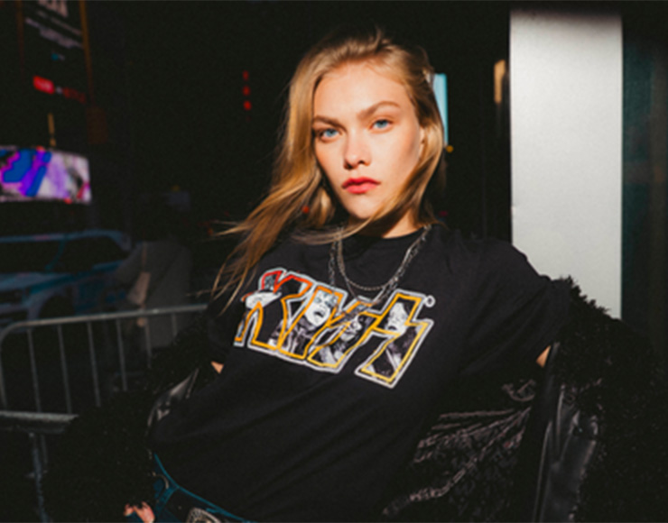 woman wearing KISS apparel 