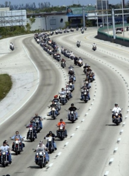 Motorcyclists ride in the SFPC Toys in the Sun Run during a prior year