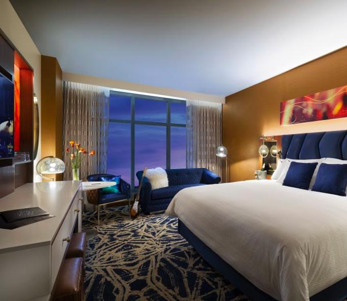 Deluxe King guest room at Hard Rock Hotel & Casino Sacramento at Fire Mountain