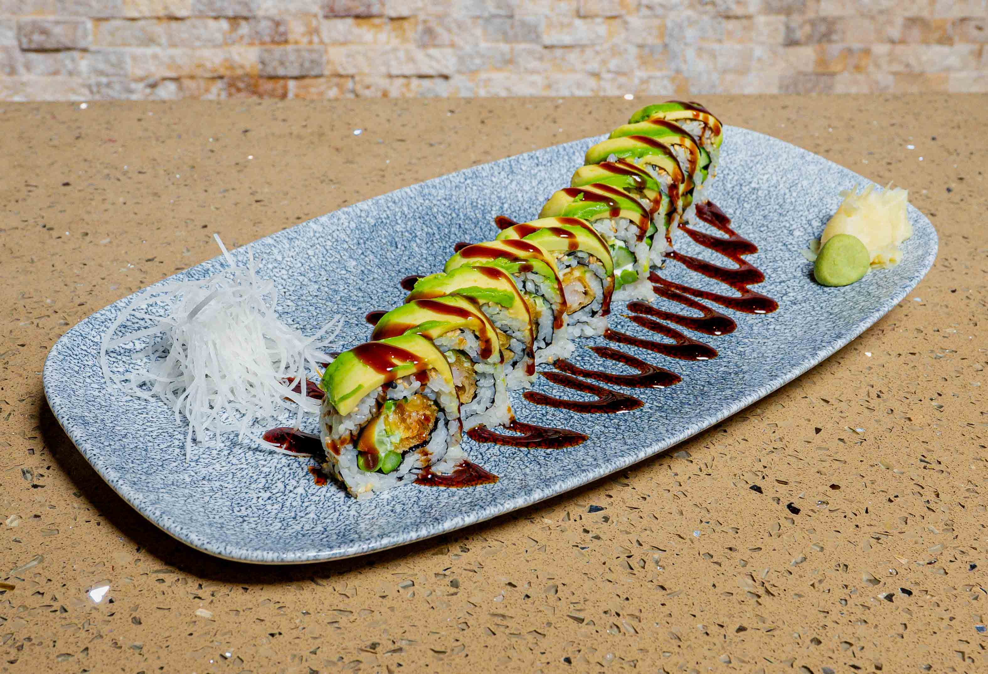 Hard Rock Green Dragon Sushi Roll at Rock 'N Raw
