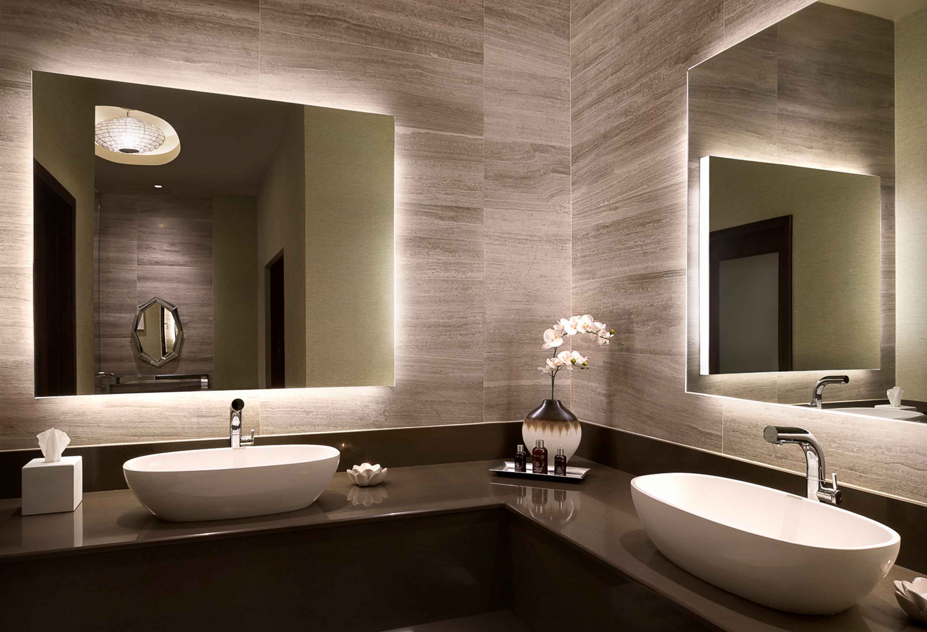 spa-inspired bathroom featuring double vanities in West Tower Grand Suite at Seminole Hard Rock Hotel & Casino Tampa